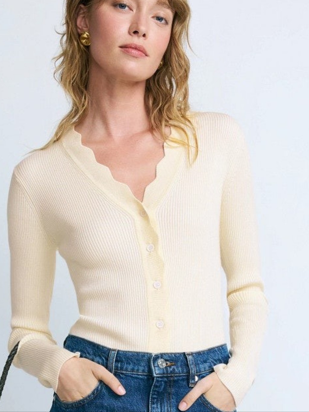 Fifteen Twenty Bliss Scallop Edge Cardigan Knits V-Neck Long Sleeve Size S